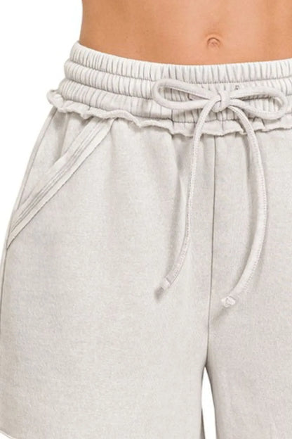 Acid Wash Fleece Drawstring Shorts With Pockets - Tigbul's Variety Fashion Shop