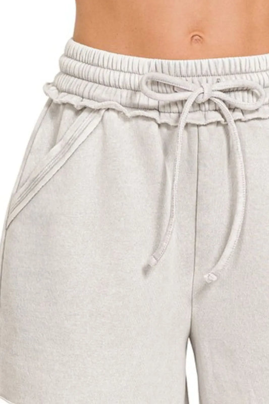 Acid Wash Fleece Drawstring Shorts With Pockets - Tigbul's Variety Fashion Shop