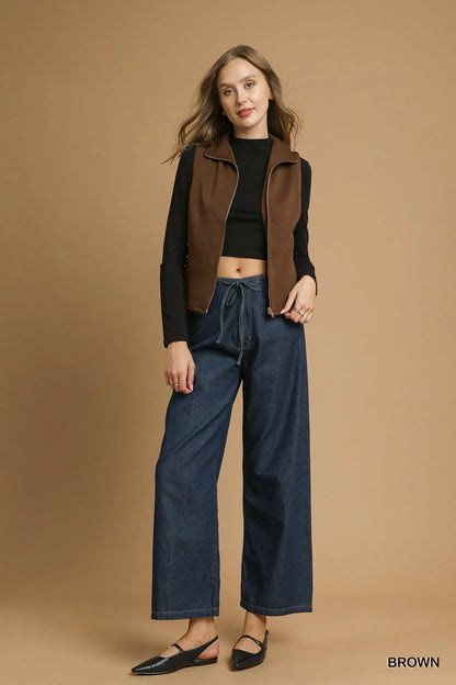 Umgee Zip-Front Fitted Vest with Pockets - Tigbul's Variety Fashion Shop