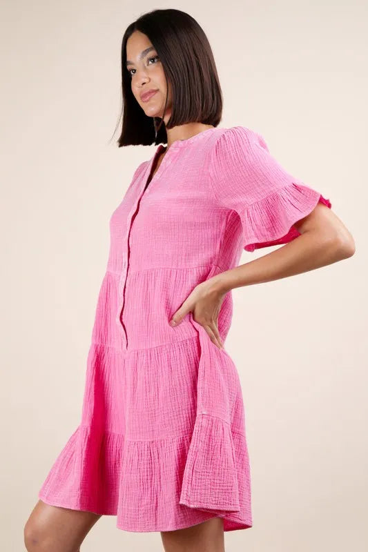 Pink Plus Size Mineral Washed Woven Mini Dress - Tigbul's Variety Fashion Shop