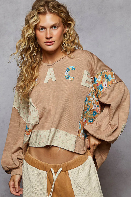 POL Peace Patch Floral Long Sleeve Hoodie - Tigbul's Variety Fashion Shop