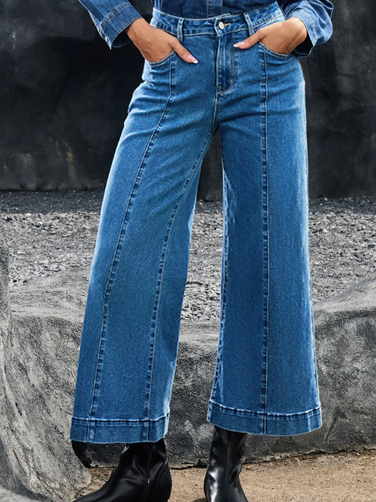 Seam Detail Flared Bottom Ankle Length Jeans - Tigbul's Variety Fashion Shop