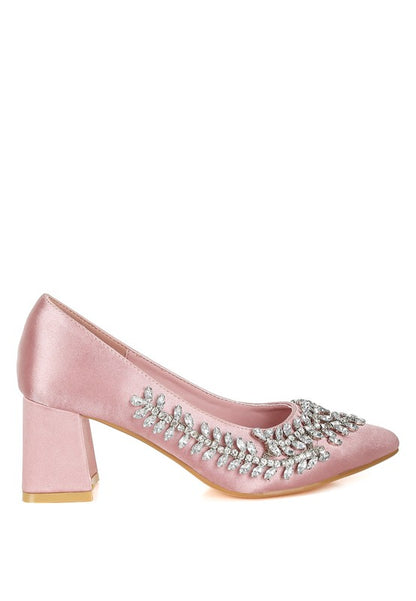 Abatina Satin Diamante Embellished Pumps - Tigbul's Variety Fashion Shop