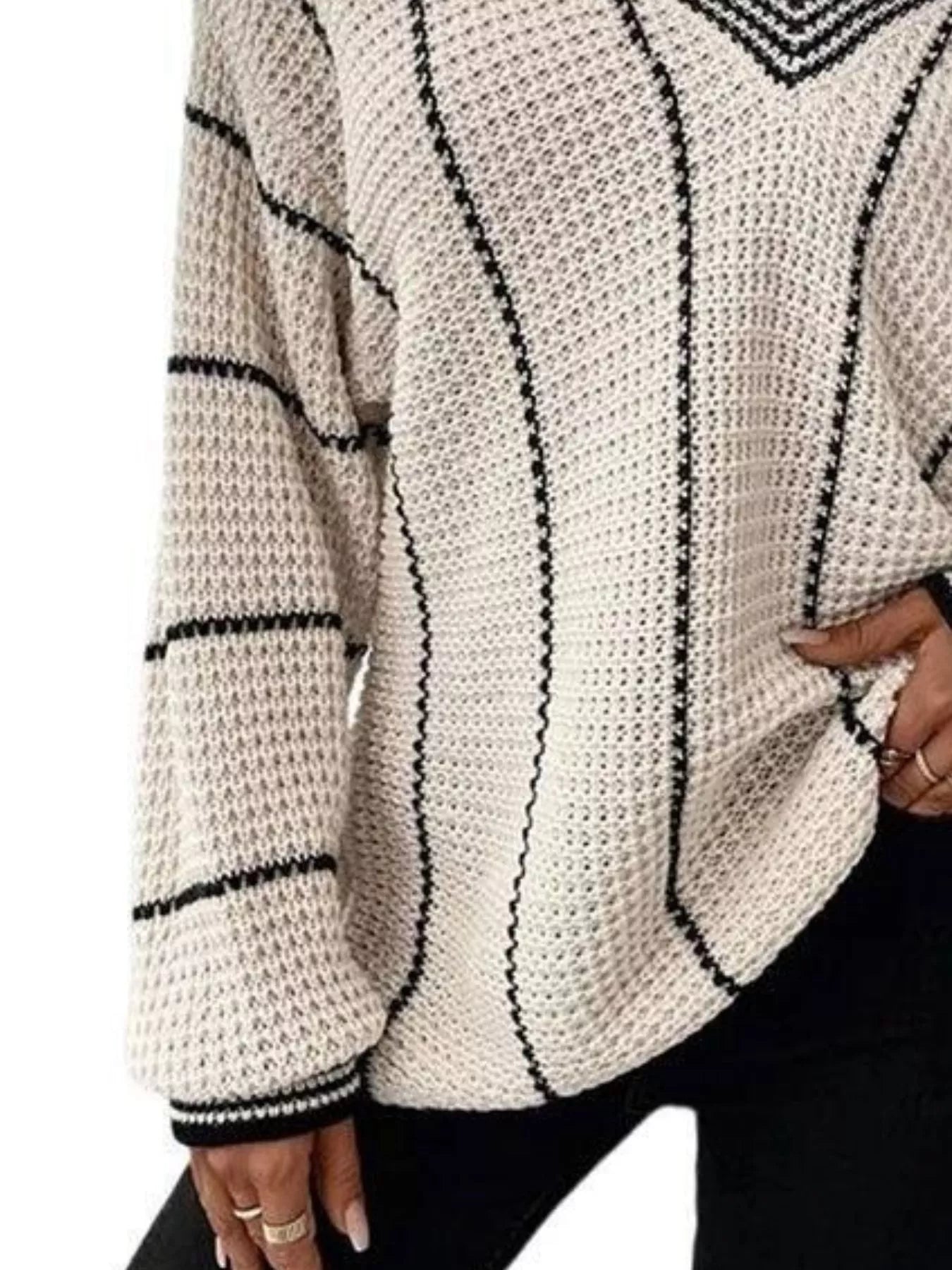 Full Size V-Neck Textured Knit Sweater Plus Size - Tigbul's Variety Fashion Shop