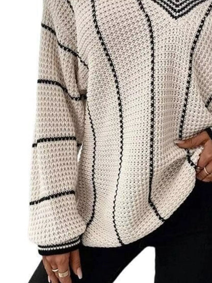 Full Size V-Neck Textured Knit Sweater Plus Size - Tigbul's Variety Fashion Shop