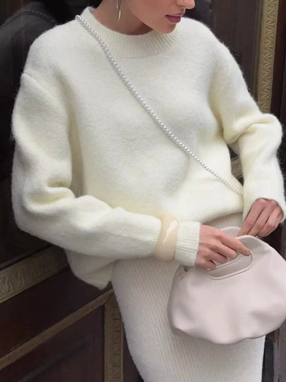 Round Neck Dropped Shoulder Sweater - Tigbul's Variety Fashion Shop