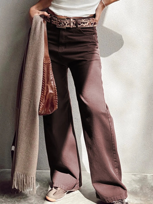 Wide Leg High Waist Denim Jeans - Tigbul's Variety Fashion Shop