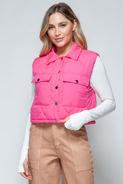 Snobbish Snap Down Quilted Crop Vest - Tigbul's Variety Fashion Shop