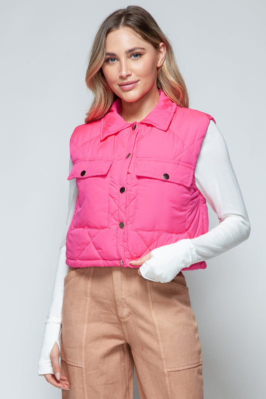 Snobbish Snap Down Quilted Crop Vest - Tigbul's Variety Fashion Shop