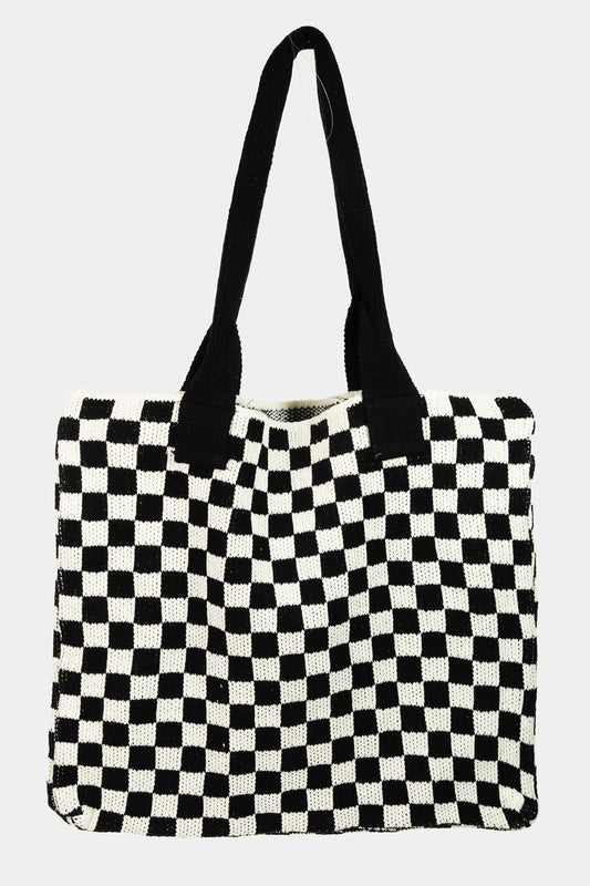 Fame Checkered Pattern Tote Bag - Tigbul's Variety Fashion Shop