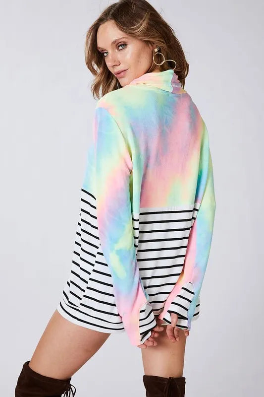 BiBi Tie Dye French Terry Cowl Neck Top - Tigbul's Variety Fashion Shop