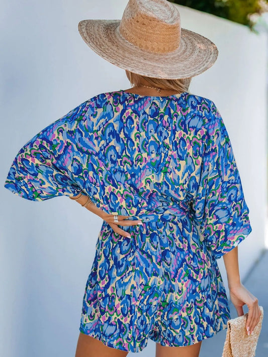 Bohemian Floral Print V-Neck Batwing Sleeve Romper - Tigbul's Variety Fashion Shop