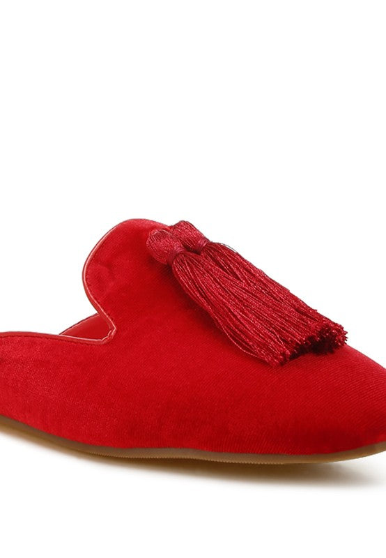 Cardinal Tassel Detail Velvet Mules - Tigbul's Variety Fashion Shop