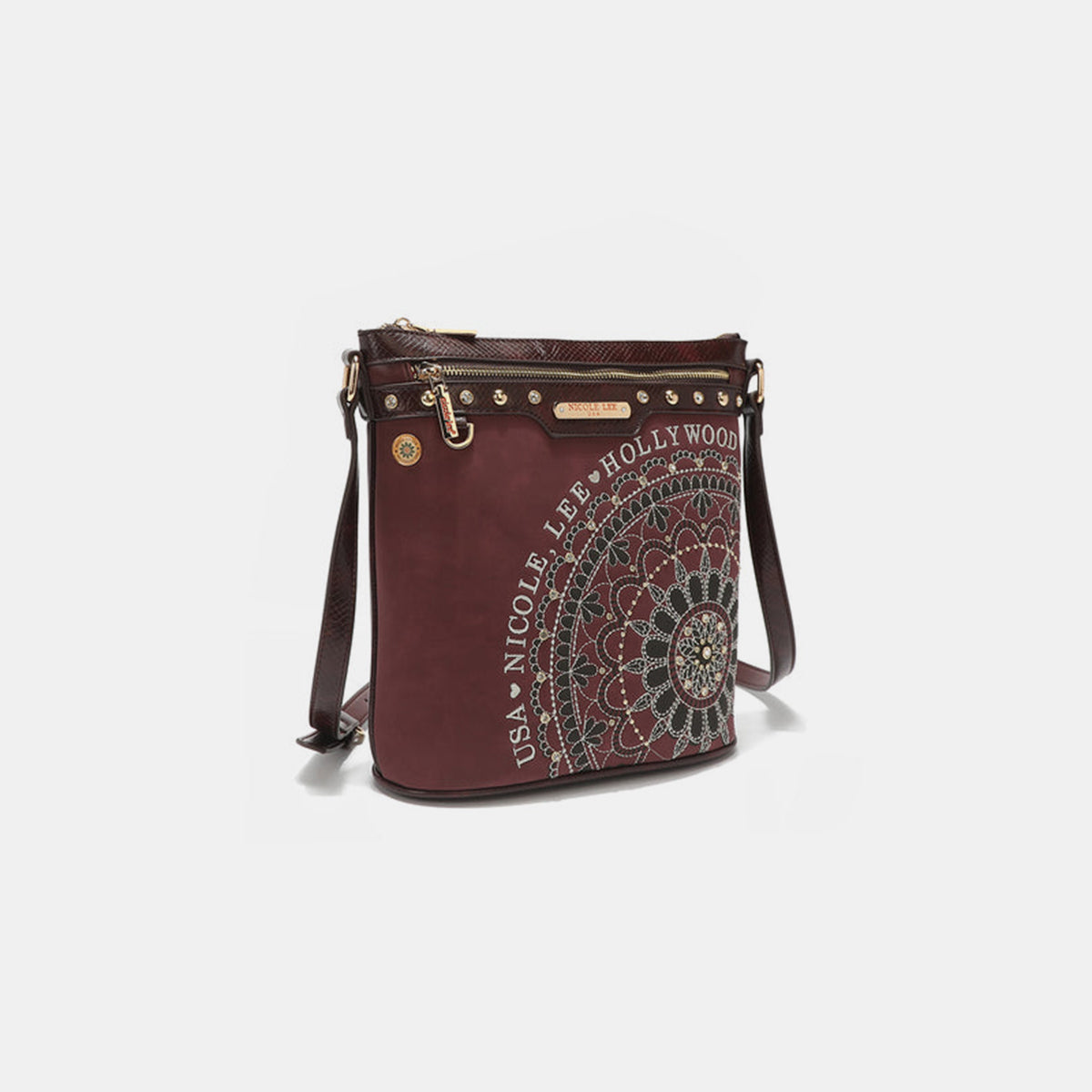 Nicole Lee USA Metallic Stitching Embroidery Inlaid Rhinestone Crossbody Bag - Tigbul's Variety Fashion Shop