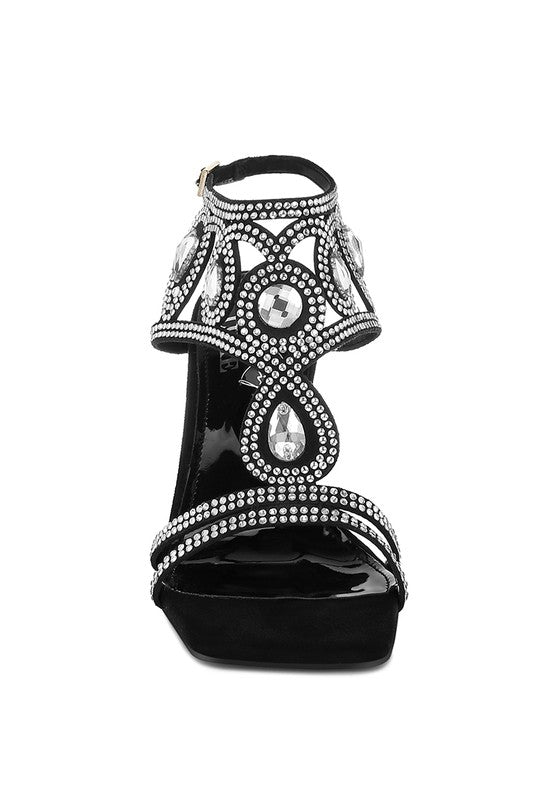 Fialka Diamante & Rhinestones Stiletto Sandals - Tigbul's Variety Fashion Shop