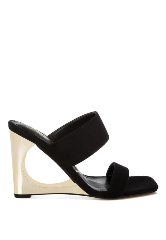 Sculpted Wedge Black Microfiber Slip-On Sandals | Tigbuls