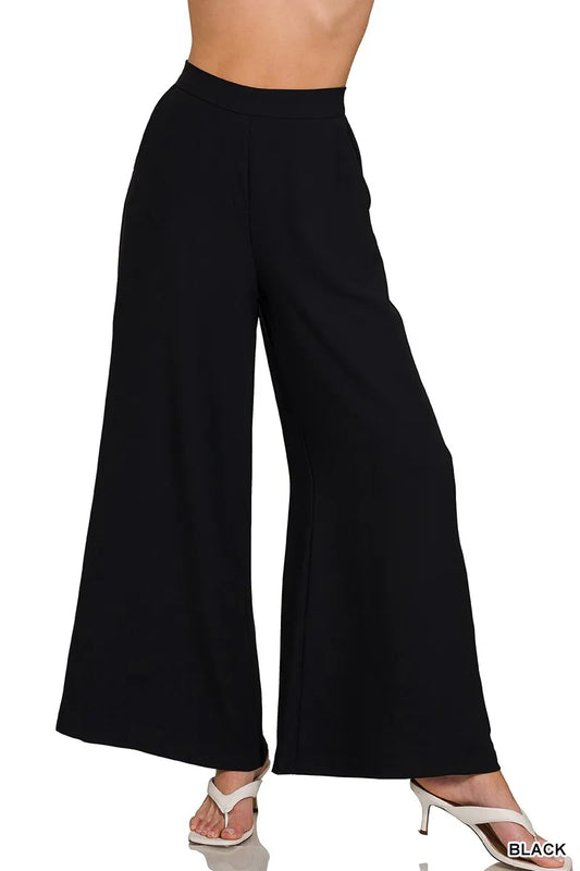 Black Relaxed Fit Elastic Waisted Wide Leg Pants - Tigbul's Variety Fashion Shop