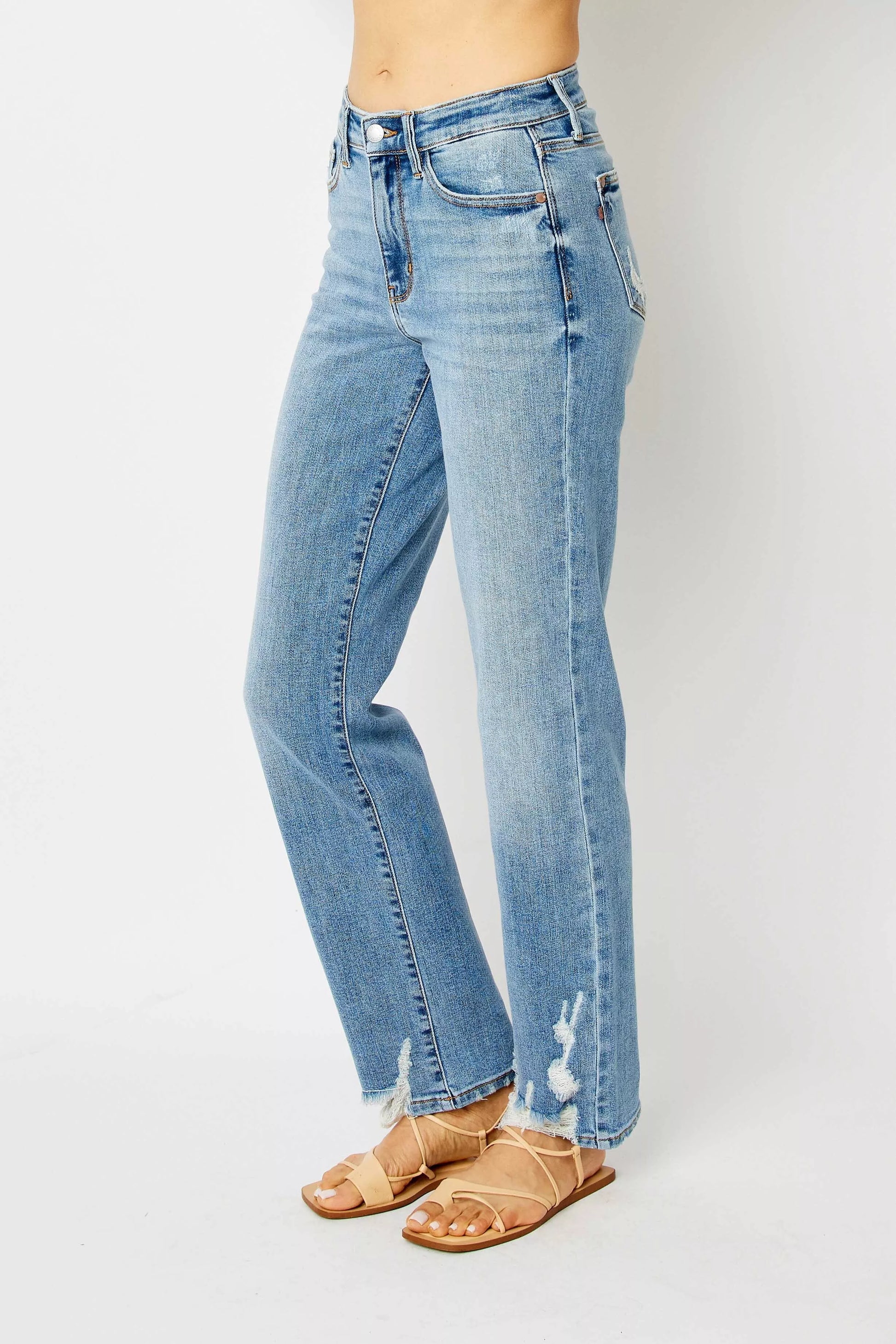 Judy Blue Full Size High Waist Straight Jeans with Heavy Destroy Plus Size - Tigbul's Variety Fashion Shop