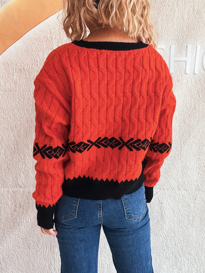 Cable Knit V-Neck Sweater - Tigbul's Variety Fashion Shop