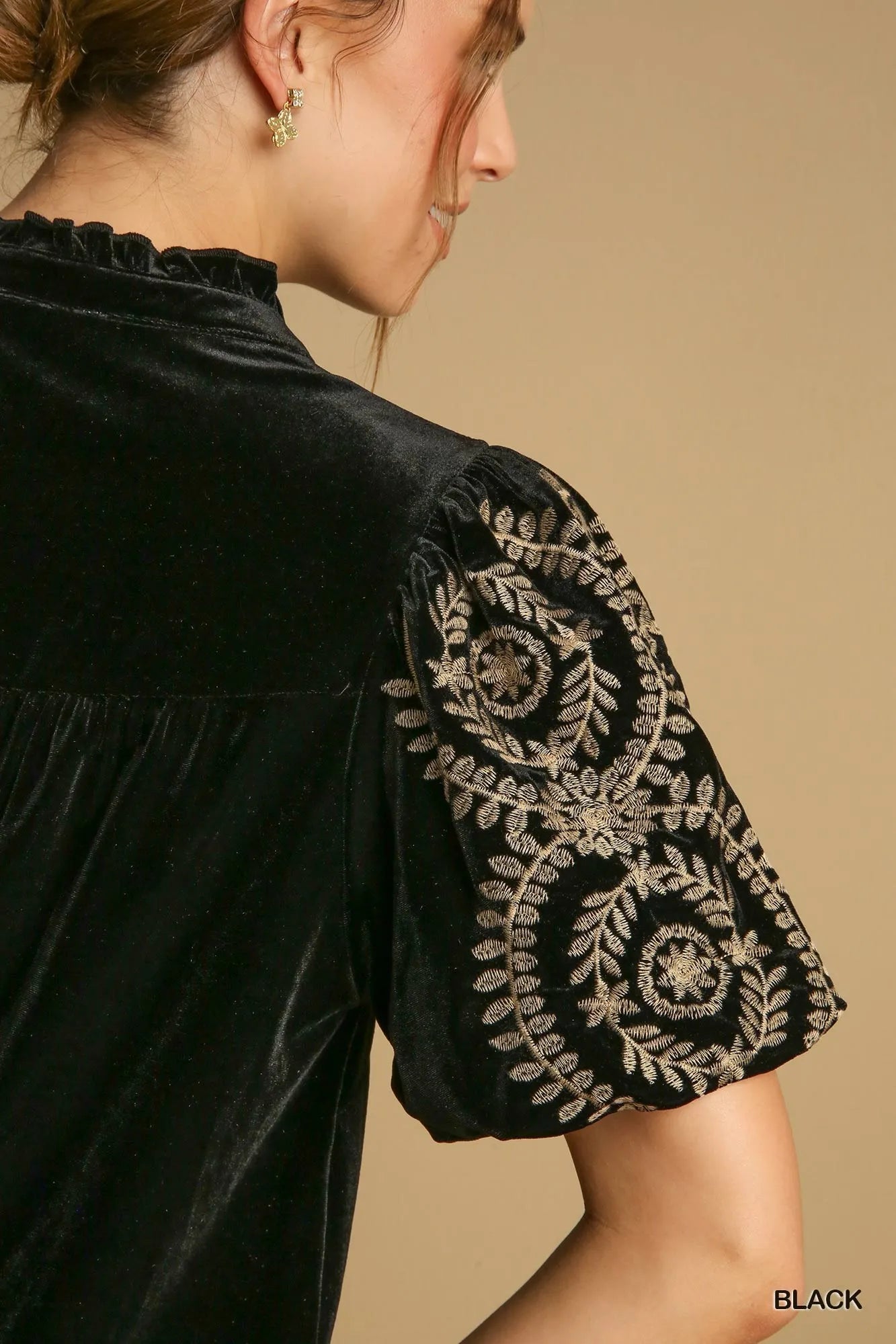 Umgee Full Size Velvet Embroidered Sleeve Blouse Plus Size - Tigbul's Variety Fashion Shop