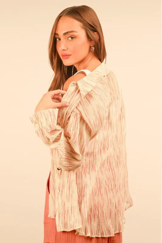 Plus Size Oversized Printed Button Up Shirt - Tigbul's Variety Fashion Shop