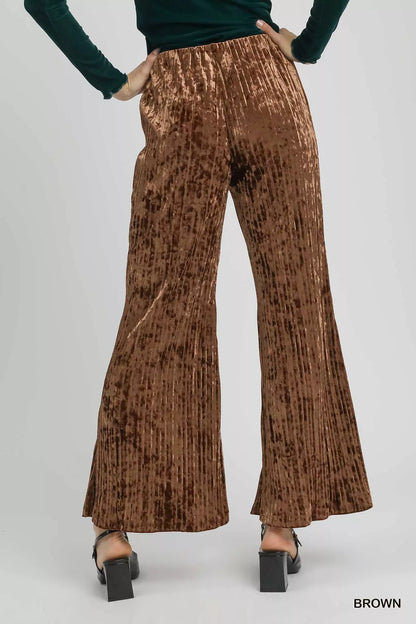 Umgee Velvet Pleated Wide Leg Pants - Tigbul's Variety Fashion Shop