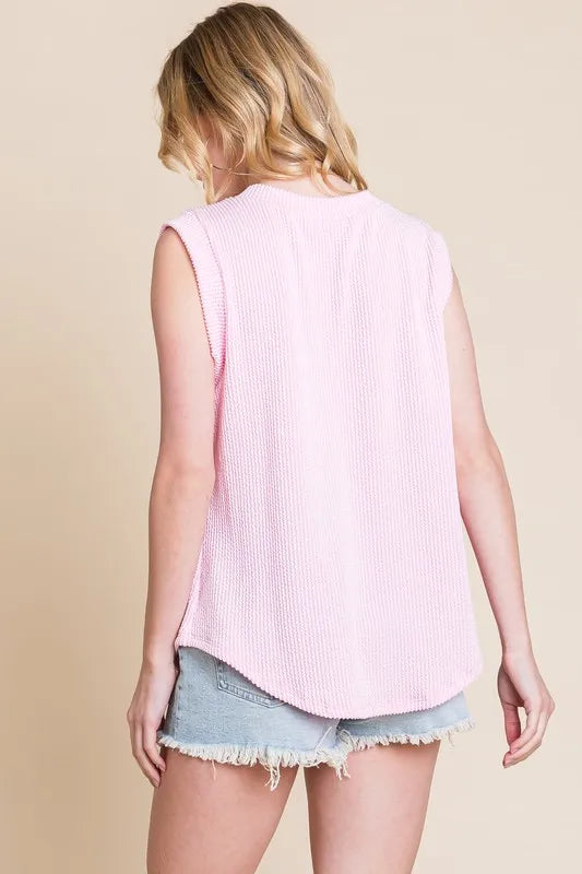 Pink Rib Knit V-Neck Tank - Tigbul's Variety Fashion Shop
