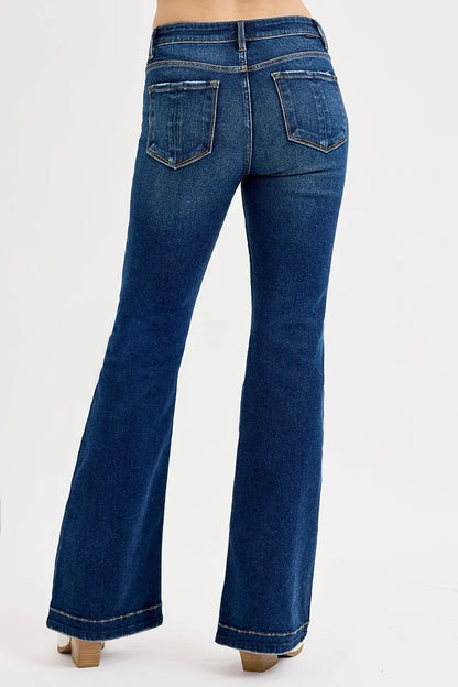 RISEN Full SIze Tummy Control Mid Rise Flare Jeans Plus SIze - Tigbul's Variety Fashion Shop