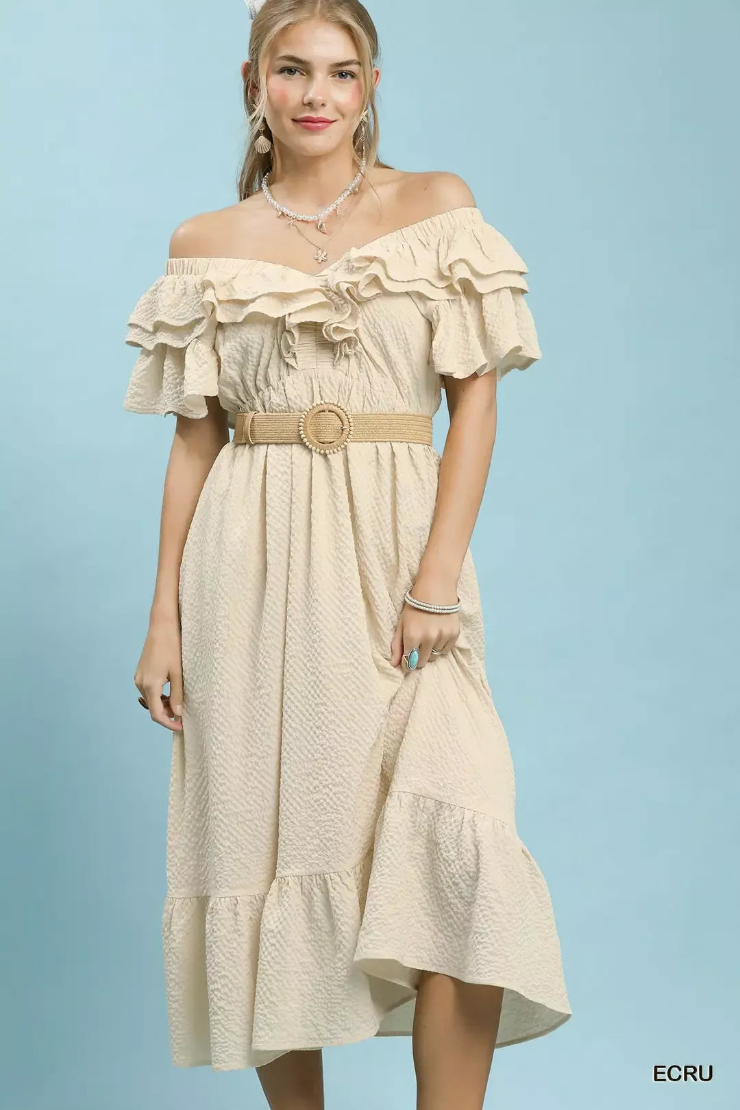 Umgee Textured Ruffle Midi Dress - Tigbul's Variety Fashion Shop