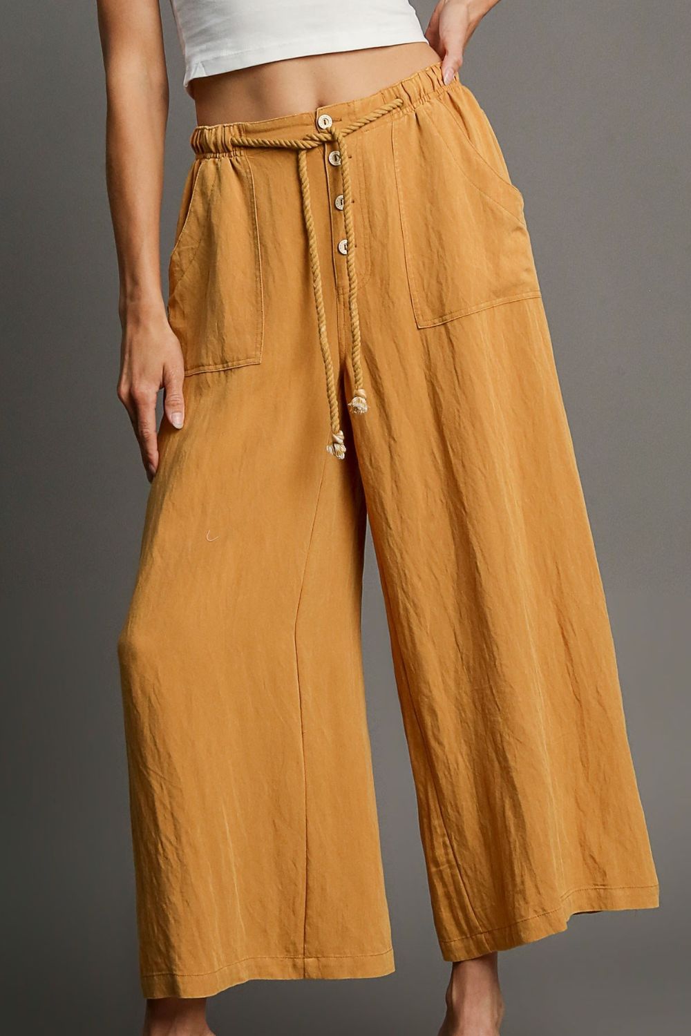 Umgee Full Size Rope Drawstring Wide Leg Pants Plus Size - Tigbul's Variety Fashion Shop