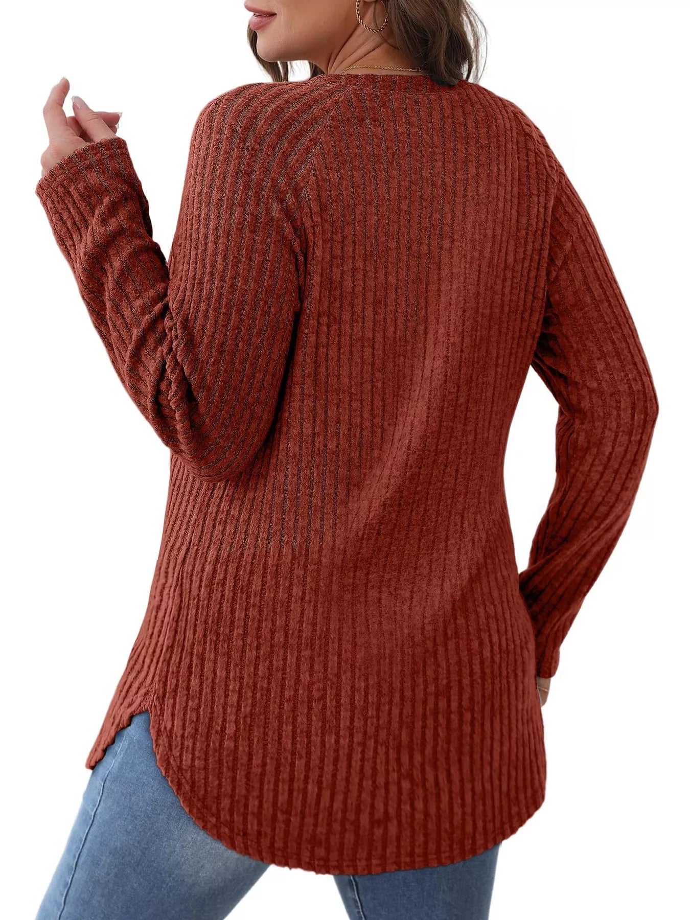 Ribbed Knit Long Sleeve T-Shirt - Tigbul's Variety Fashion Shop
