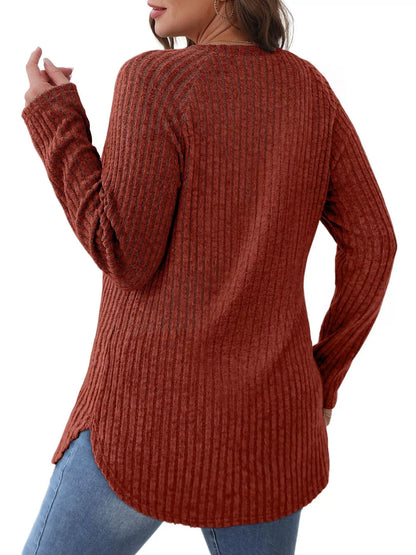 Ribbed Knit Long Sleeve T-Shirt - Tigbul's Variety Fashion Shop