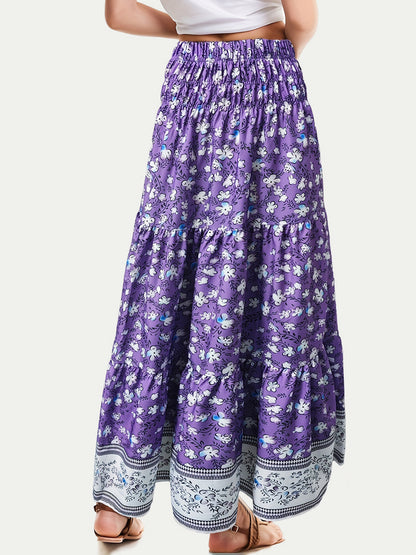 Full Size Tiered Printed Elastic Waist Skirt - Tigbuls Variety Fashion