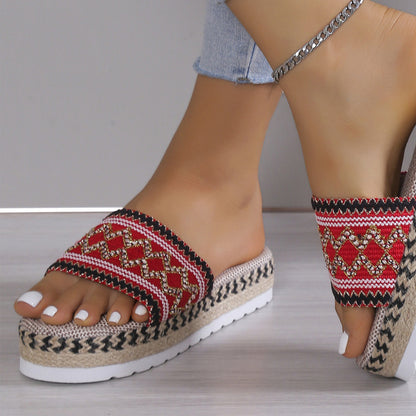 Geometric Weave Platform Sandals - Tigbuls Variety Fashion