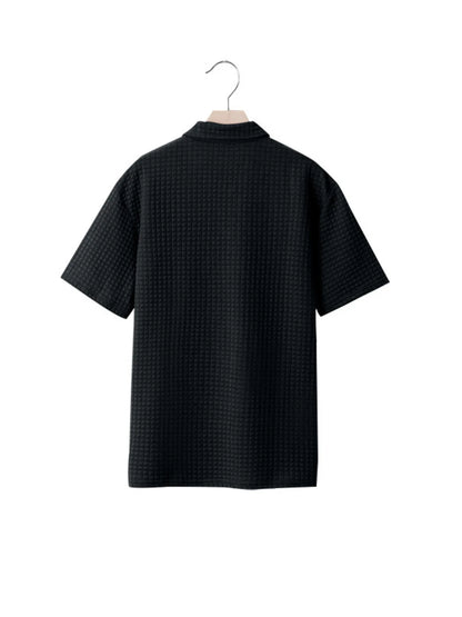 Men's Full Size Waffle Short Sleeve Polo with Zipper Detail Plus Size - Tigbul's Variety Fashion Shop