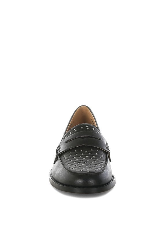 Raisa Stud Embellished Genuine Leather Penny Loafers | Tigbuls