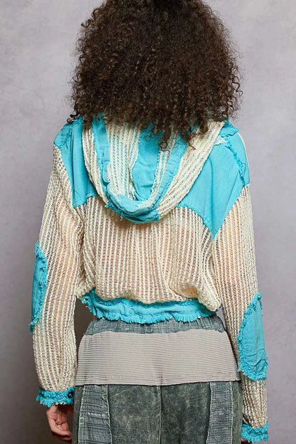 POL Texture Woven Button Down Hooded Shirt with Drawstring Hem - Tigbul's Variety Fashion Shop