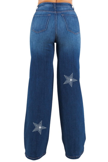 Star Rhinestones Wide Leg Jean - Tigbul's Variety Fashion Shop