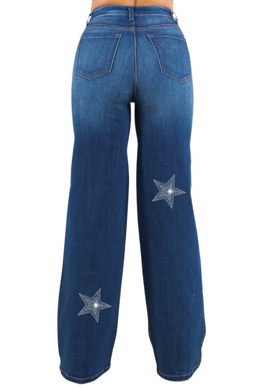 Star Rhinestones Wide Leg Jean - Tigbul's Variety Fashion Shop