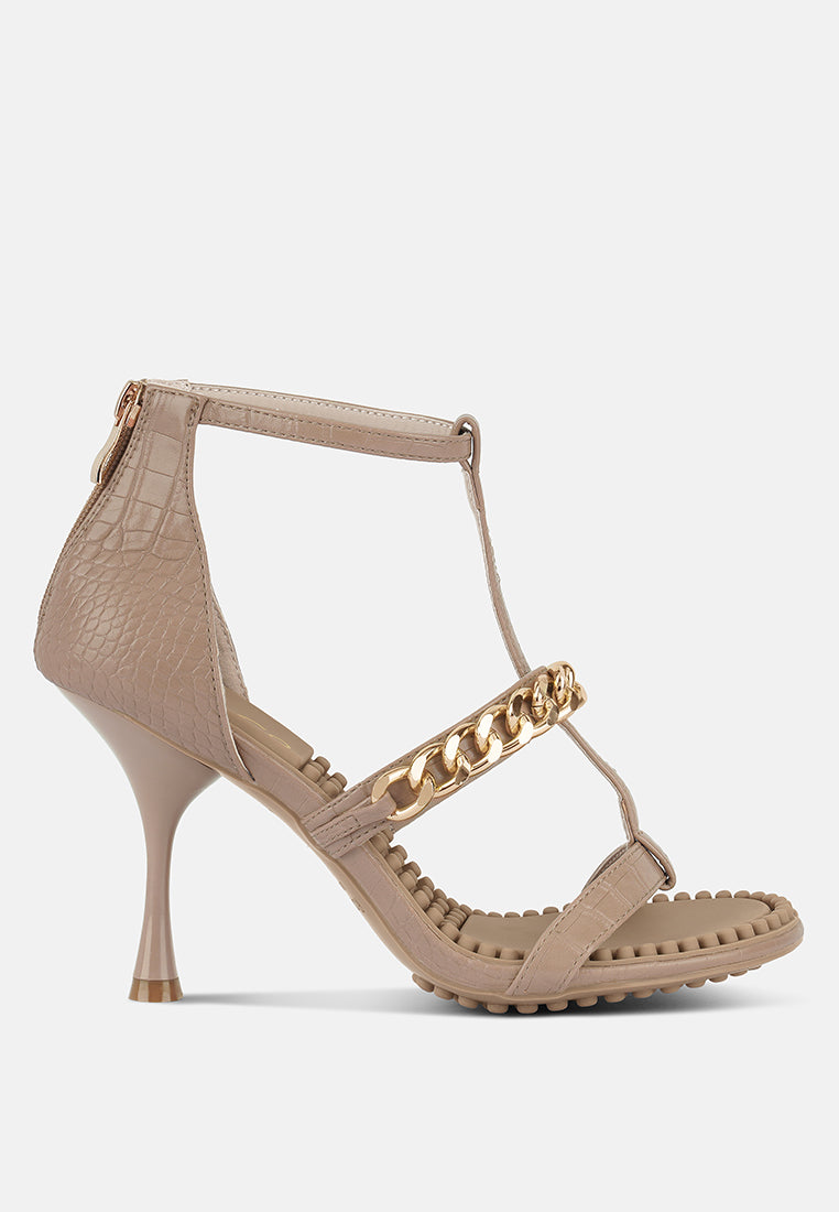 Dakota Metal Chain Mid Heel Sandals - Tigbul's Variety Fashion Shop