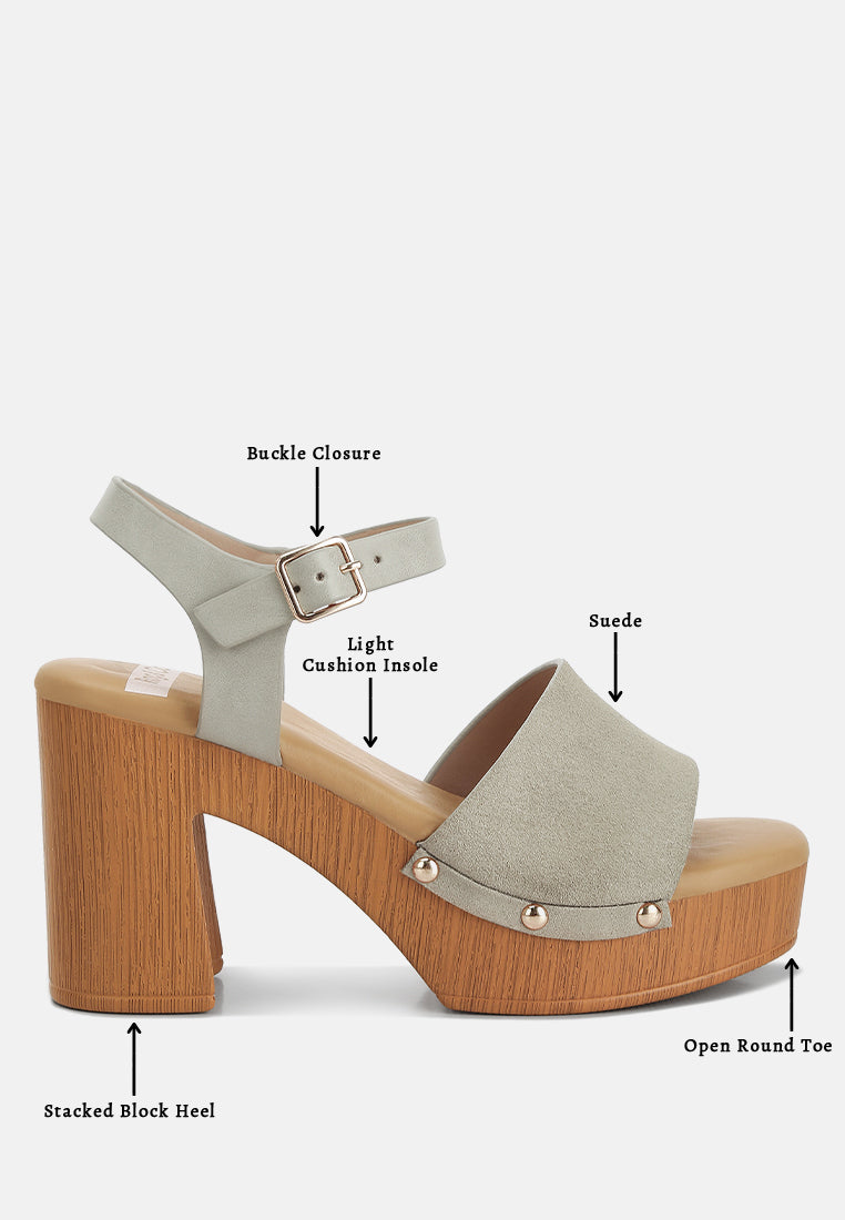 Daniela Genuine Suede Leather High Block Sandals