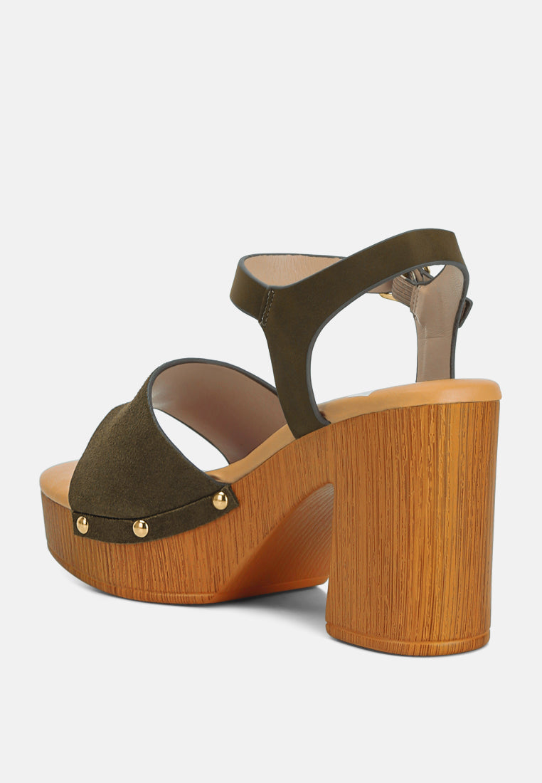 Daniela Genuine Suede Leather High Block Sandals