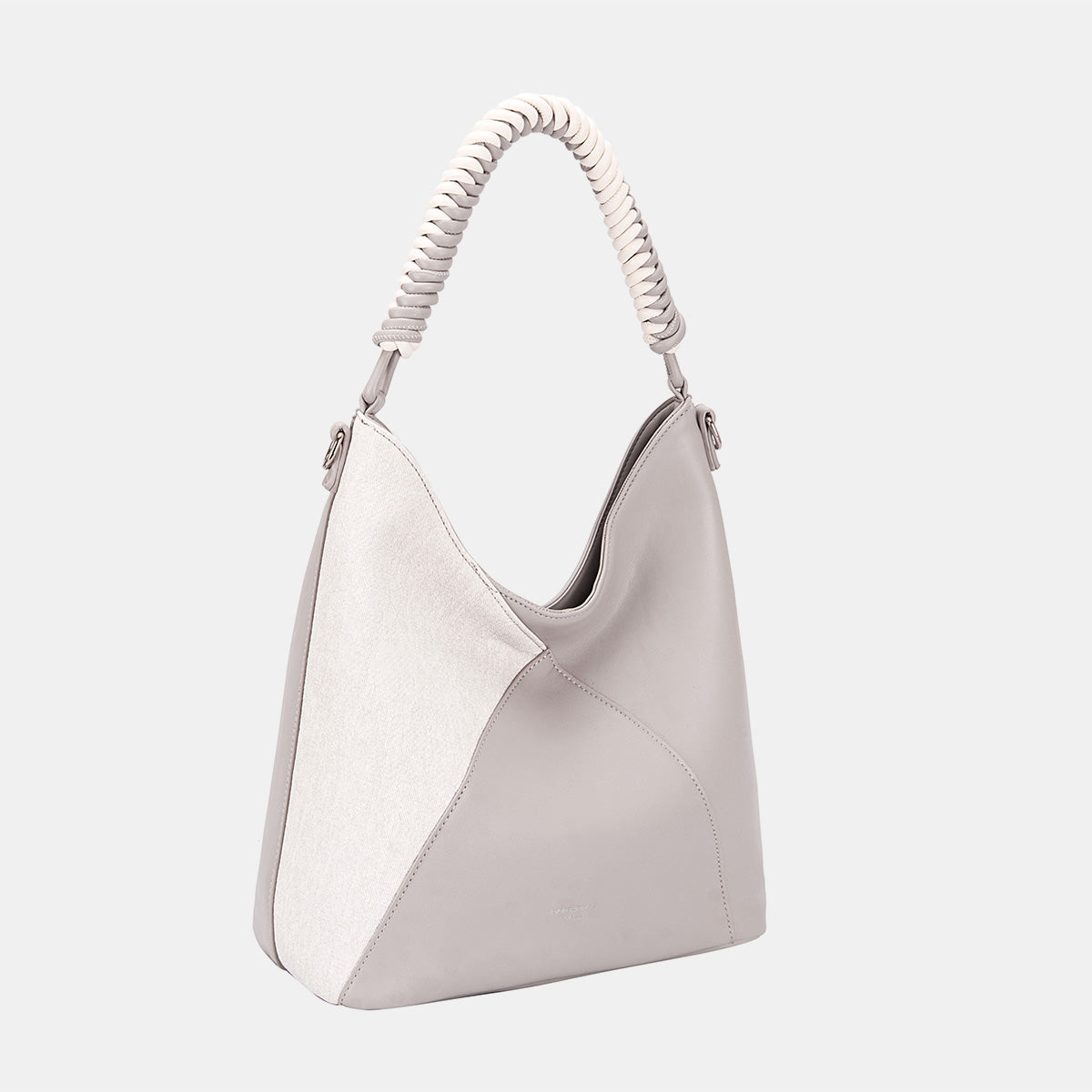 L.Grey PU leather hobo bag with woven handle and top zipper