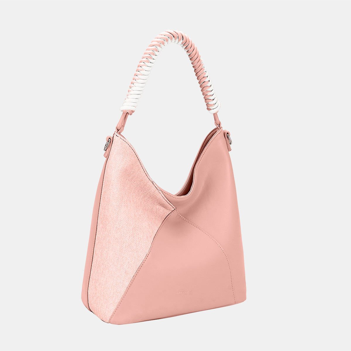 L.Pink PU leather hobo bag with woven handle and top zipper