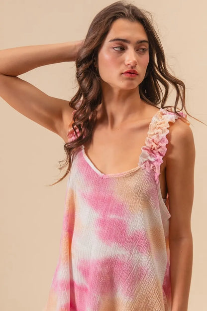 Tie Dye Printed Textured Woven with Ruffled Shirt - Tigbul's Variety Fashion Shop