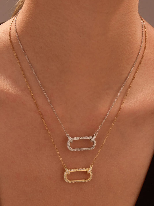 Stainless Steel Zircon Rectangle Pendant Necklace - Tigbul's Variety Fashion Shop