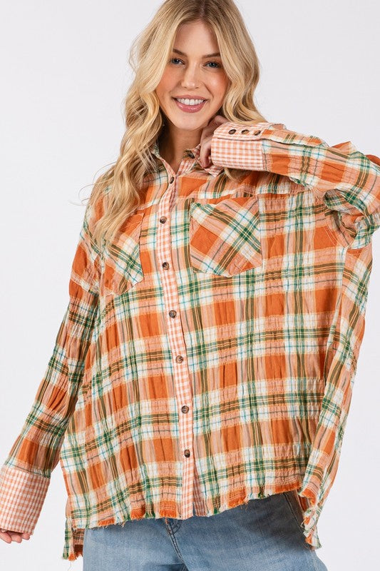 Plaid Button Down Long Sleeve Shirt - Tigbul's Variety Fashion Shop