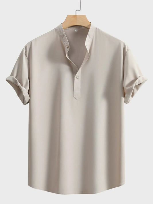 Men's Button Detail Short Sleeve Blouse - Tigbul's Variety Fashion Shop