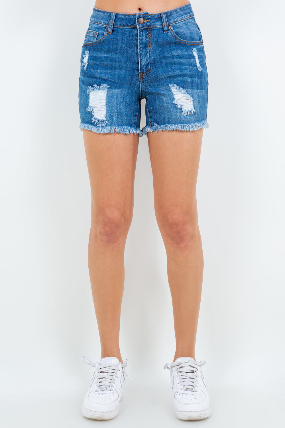 American Bazi High Waist Distressed Frayed Denim Shorts - Tigbul's Variety Fashion Shop