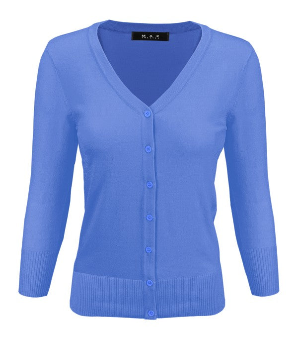 V-Neck Button Down Knit Cardigan Sweater - Tigbul's Variety Fashion Shop